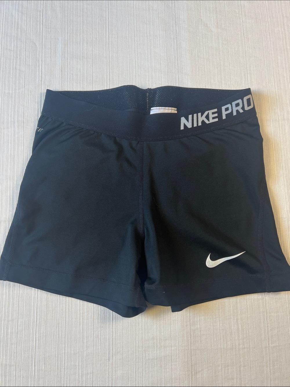 Nike Pro Women's Black Athletic Stretch Compression Shorts with White Logo